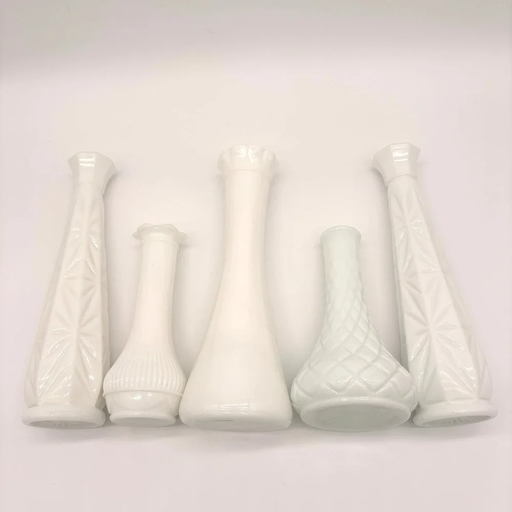 Vintage Milk Glass Bud Vase Set White Floral Decor Cottagecore Centerpiece 5pc